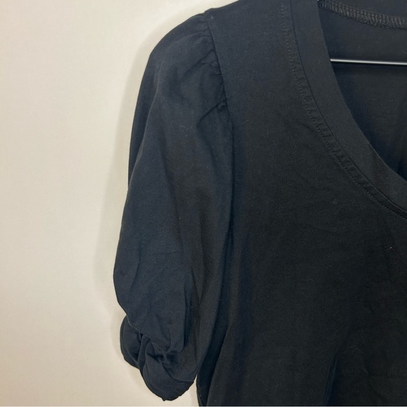 7 For All Mankind Knot Sleeve V Neck Top in Black, Size Medium - Picture 4 of 9